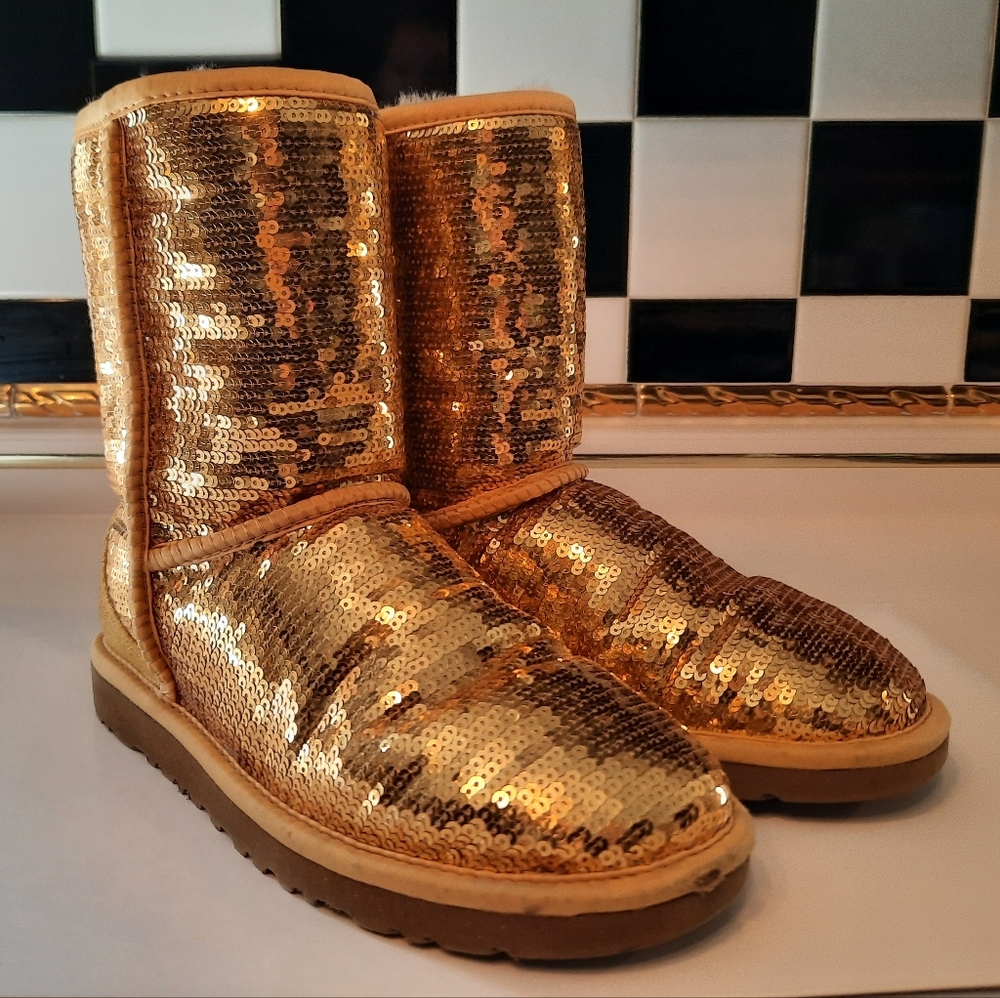 Ugg Classic Short Gold Sequin Boots